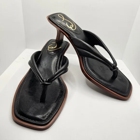 Sam Edelman Daphney Slip On Kitten Heel Thong Sandals Black 7.5 M Leather Upper - Picture 2 of 7